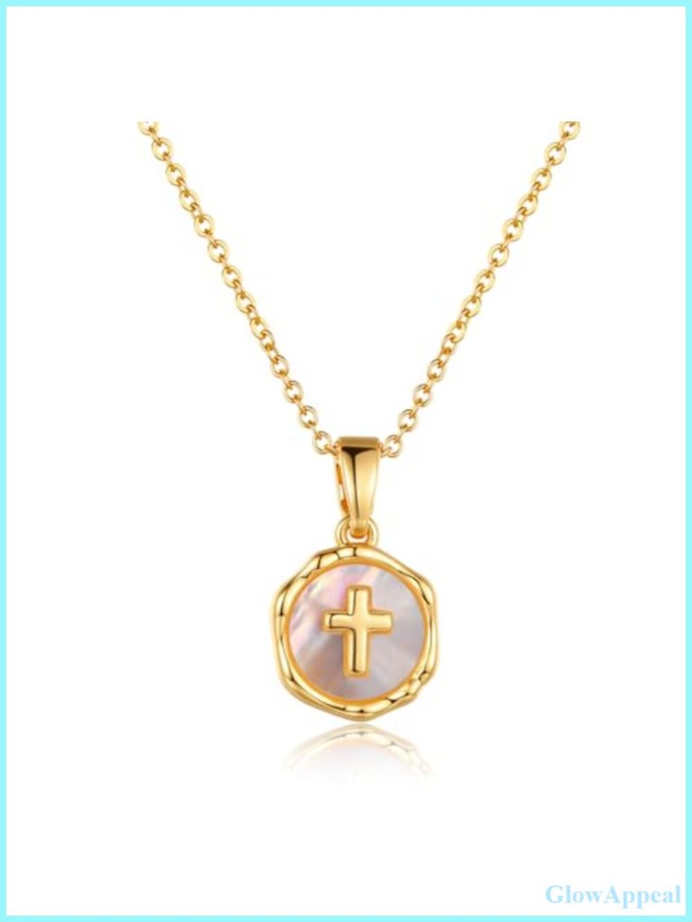 Mini Cross Necklace 14K Gold Plated Mother of Pearl Pendant Religious Gift